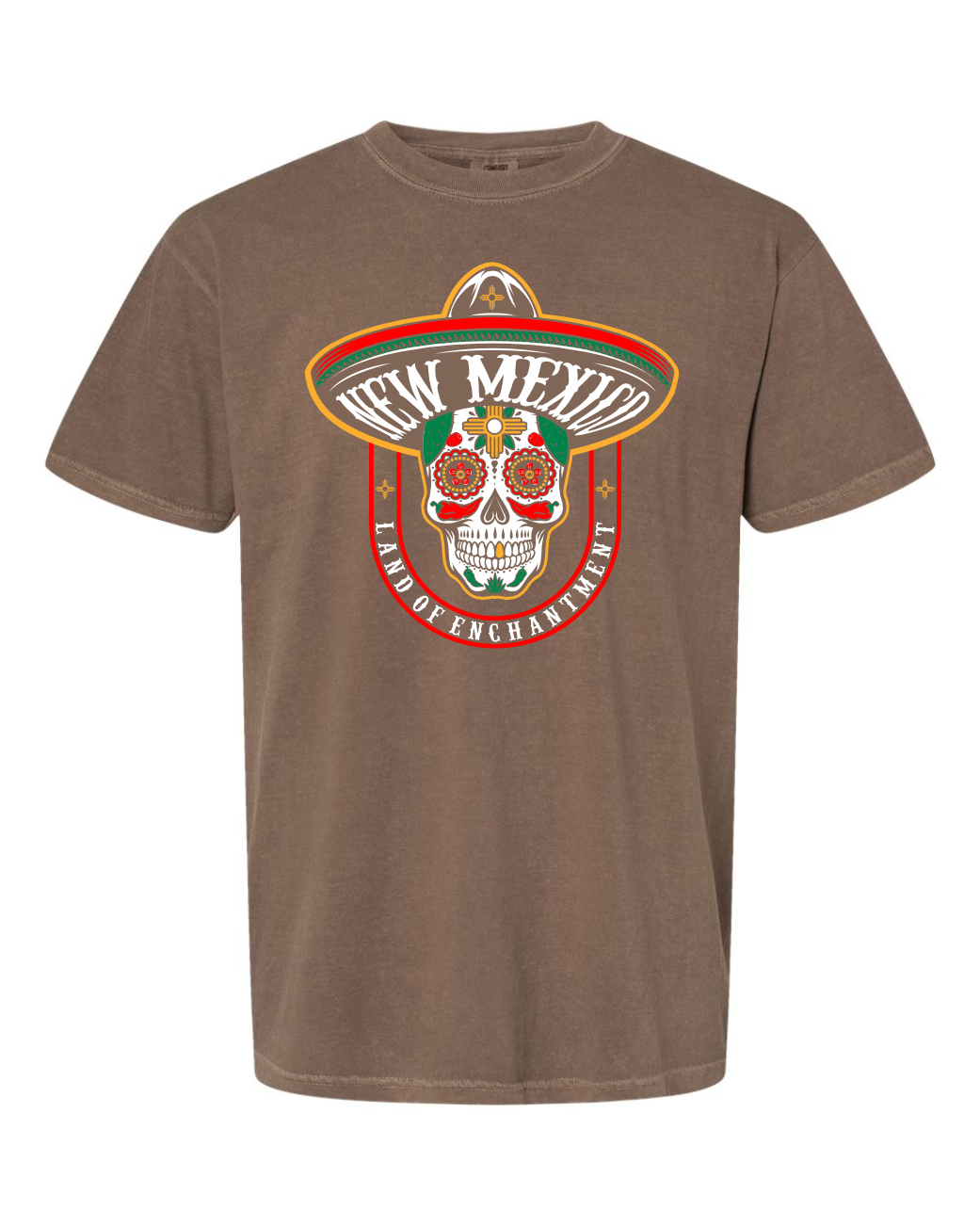 New Mexico themed sugar skull shirt on comfort colors