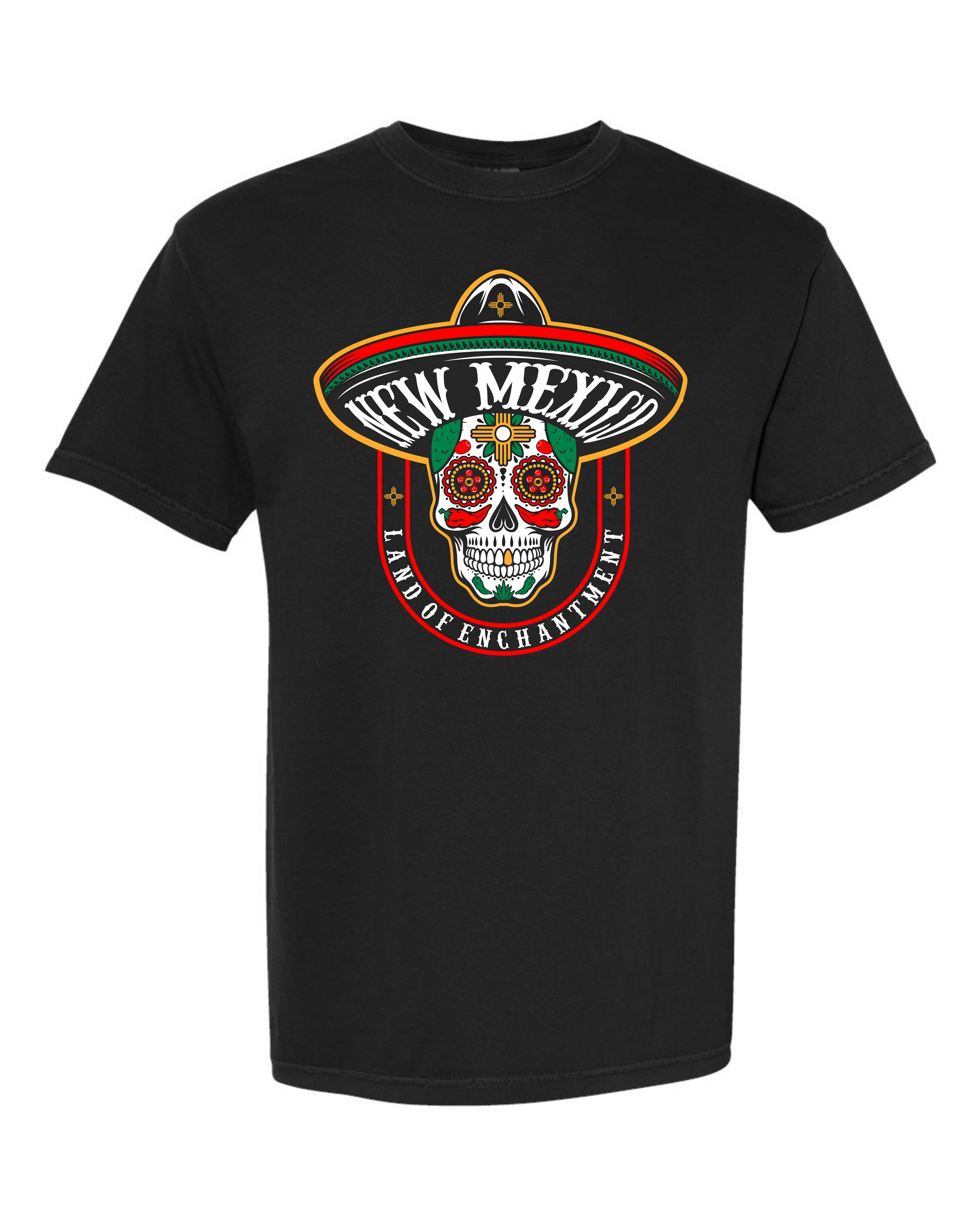 New Mexico themed sugar skull shirt on comfort colors